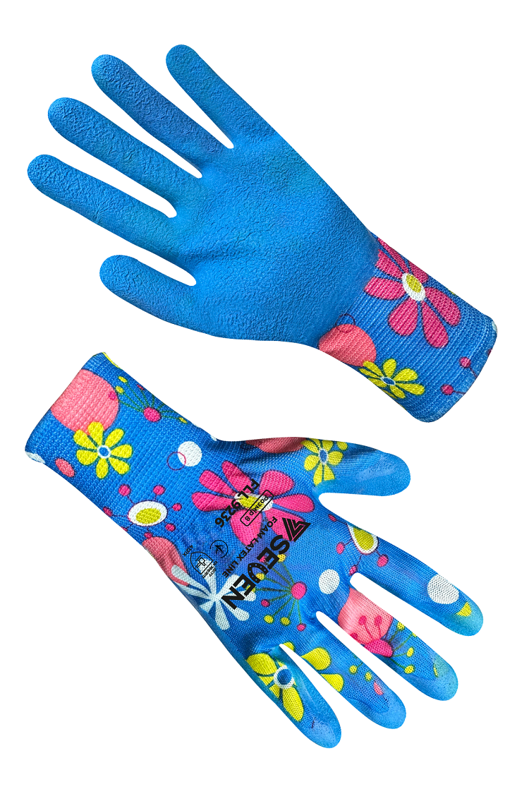 Рукавички жіночі синтетичні з неповним спіненим латексним покриттям SEVEN "Ромашка"